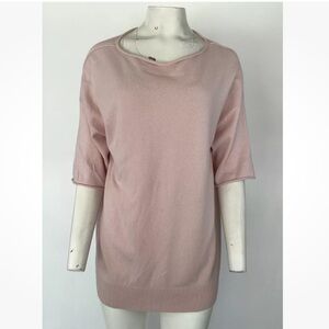 Lafayette 148 Sz M 100% Cashmere Short Sleeve Sweater Pink Lightweight Pullon